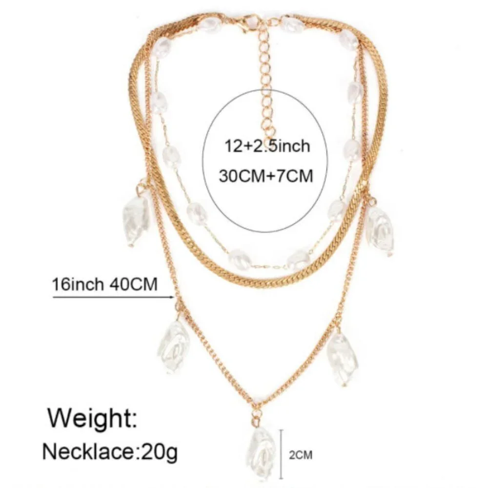 Boutique Gold Chain Choker Layered Pearl Necklace